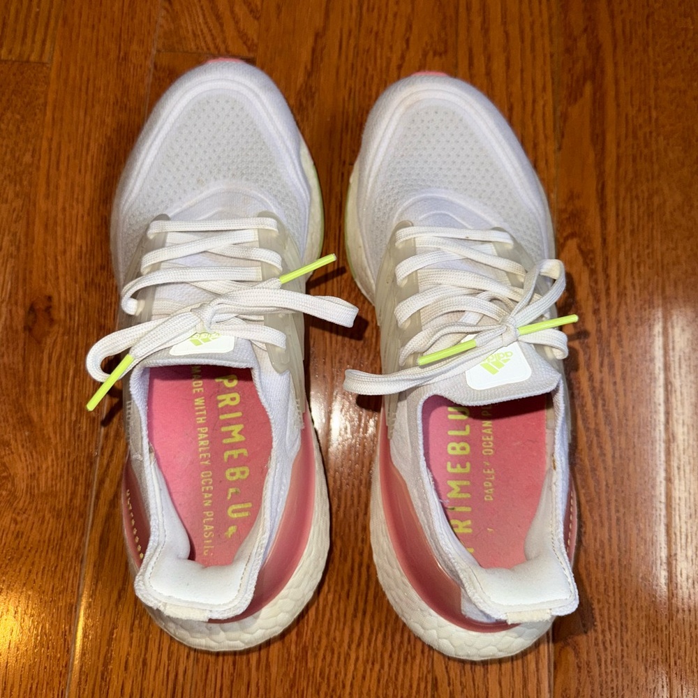 Adidas Ultraboost Primeblue White and Pink Running Shoes